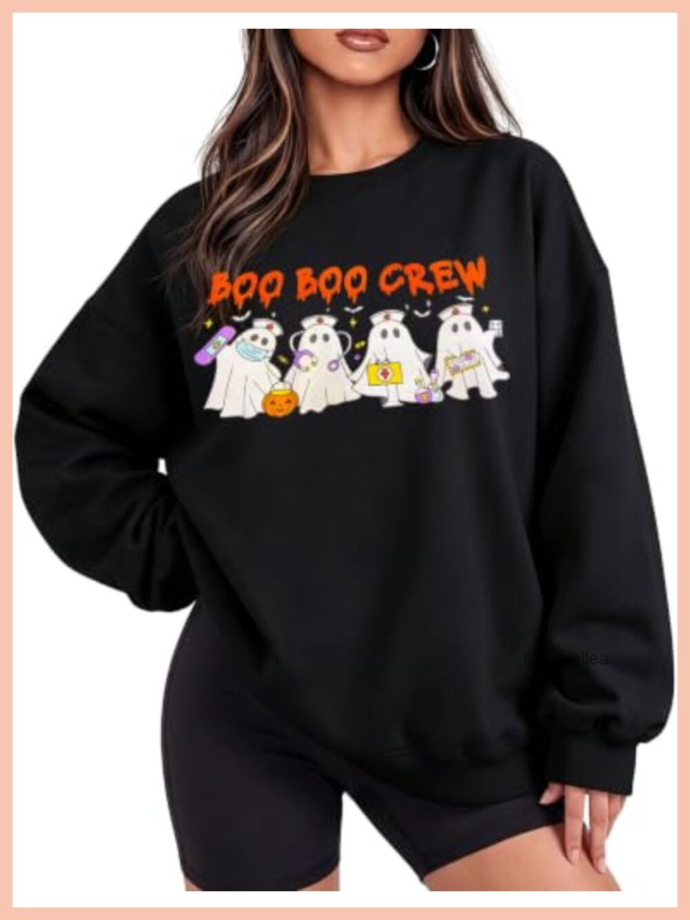 Women's Halloween Nurse Ghost Sweatshirt Crew Neck Long Sleeve Pullover